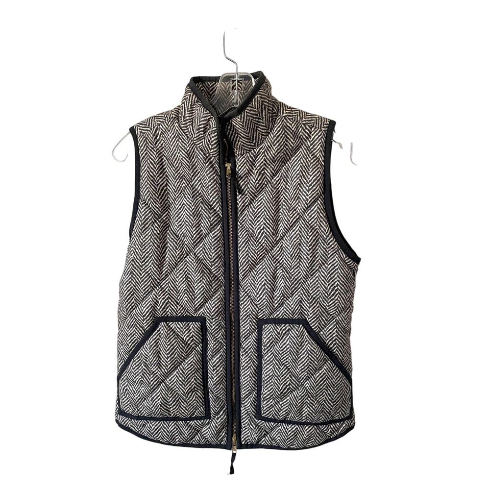 J. Crew Gold Hardwear Flannel Puffer Vest Black Cream Size XS